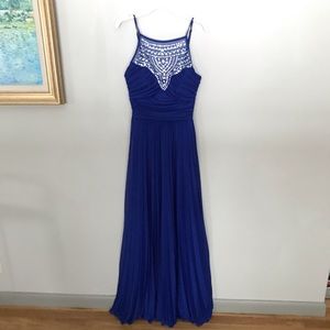Navy and Silver-gemmed Halter Prom Dress